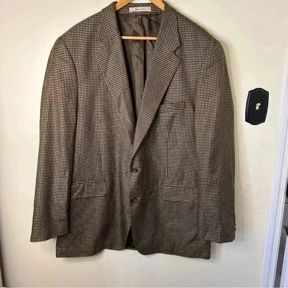 Vintage Chaps Ralph Lauren Houndstooth Silk Wool Blazer Size 48T